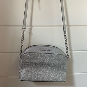 Michael Kors Silver Glitter Emmy Done Crossbody